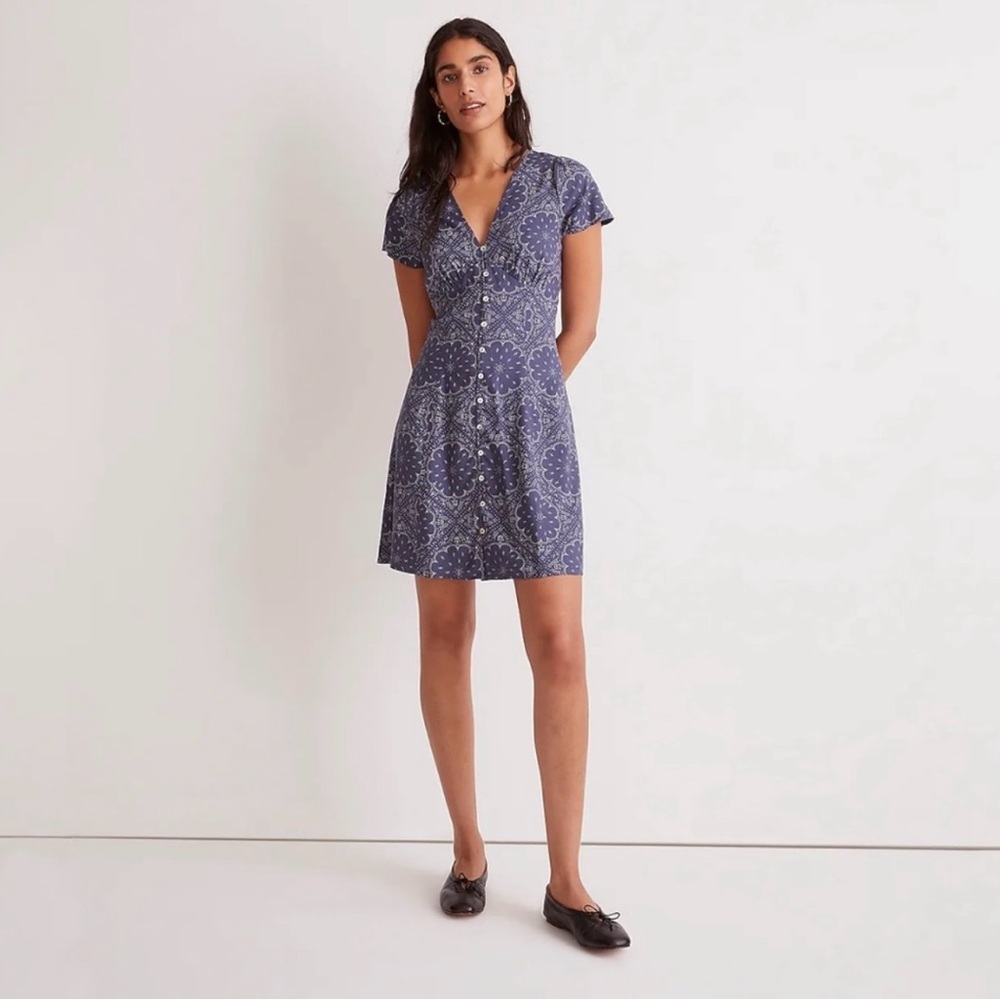 Madewell Shirred Button-Front Mini Dress